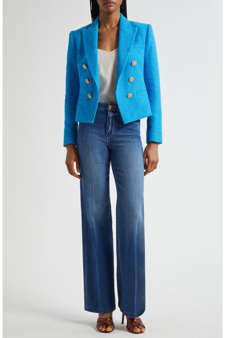 Brooke Double Breasted Crop Cotton Blend Blazer, Alternate, color, DRESDEN BL