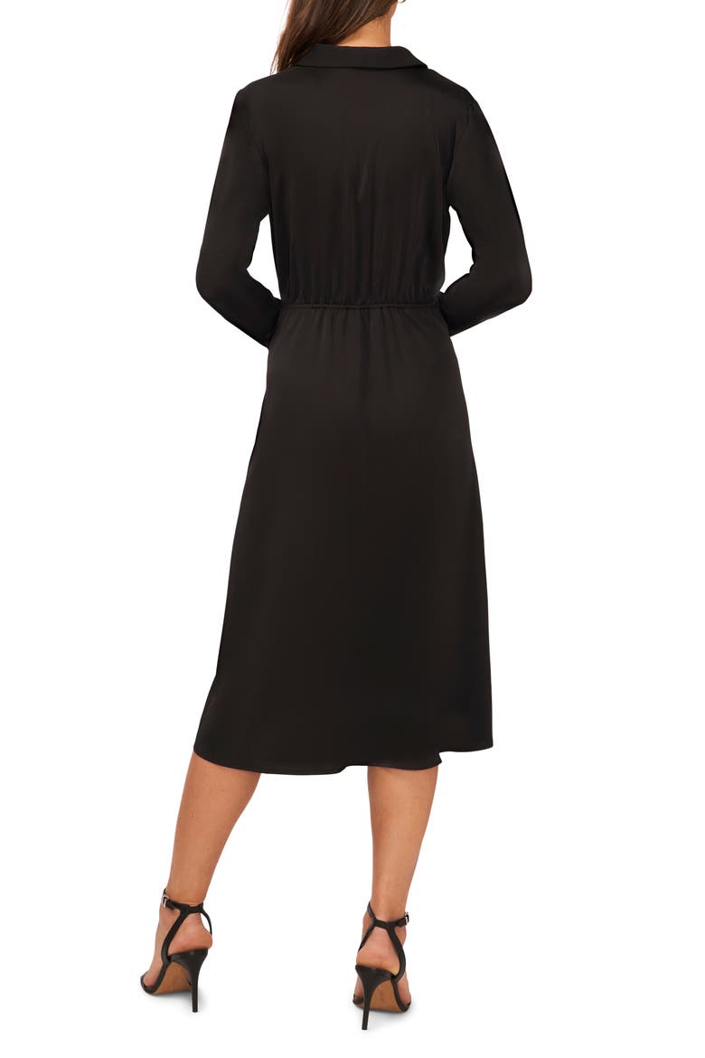 Long Sleeve Faux Wrap Midi Shirtdress, Alternate, color, RICH BLACK