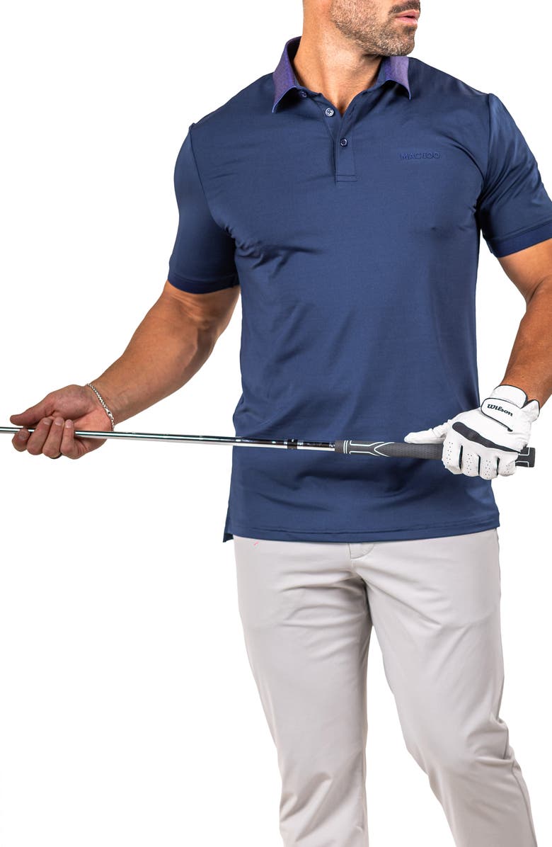 Maceoo Marthyr0030 Blue Contrast Collar Golf Polo, Alternate, color, 