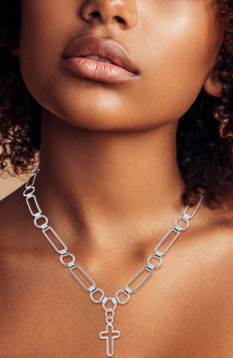 GLAZE JEWELRY Cross Pendant Necklace, Alternate, color, Silver