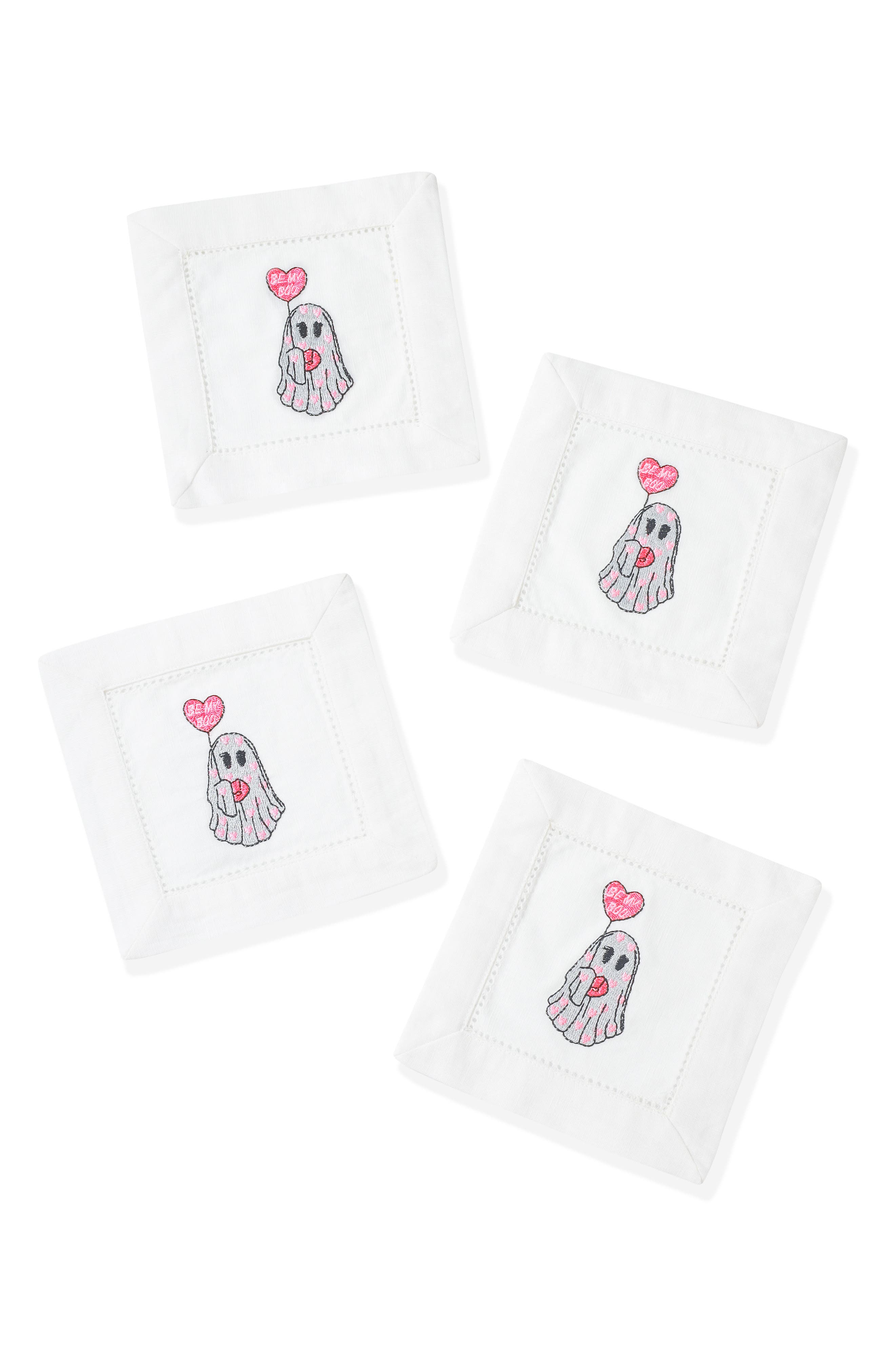 Sweetheart Spirt Embroidered Linen Cocktail Napkins