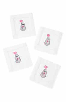 Sweetheart Spirt Embroidered Linen Cocktail Napkins