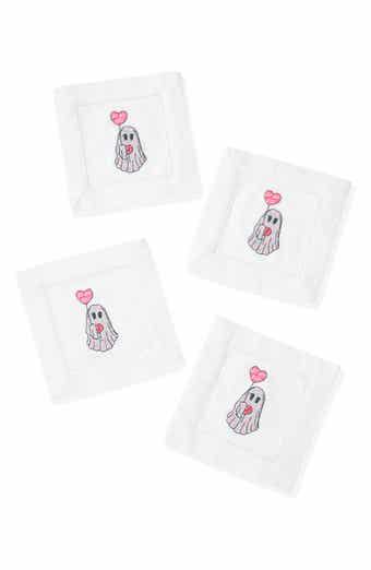 Sweetheart Spirt Embroidered Linen Cocktail Napkins
