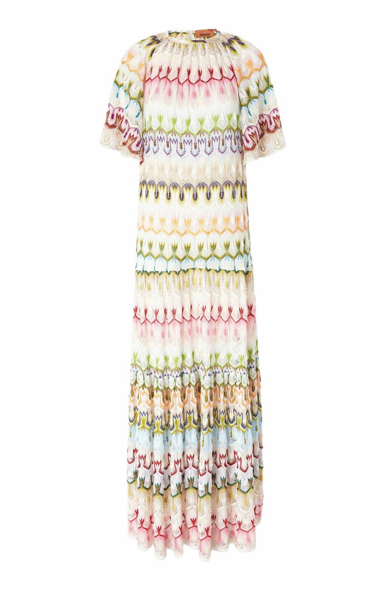 Missoni Short Sleeve Long Dress With Floral Lace Details, Alternate, color,