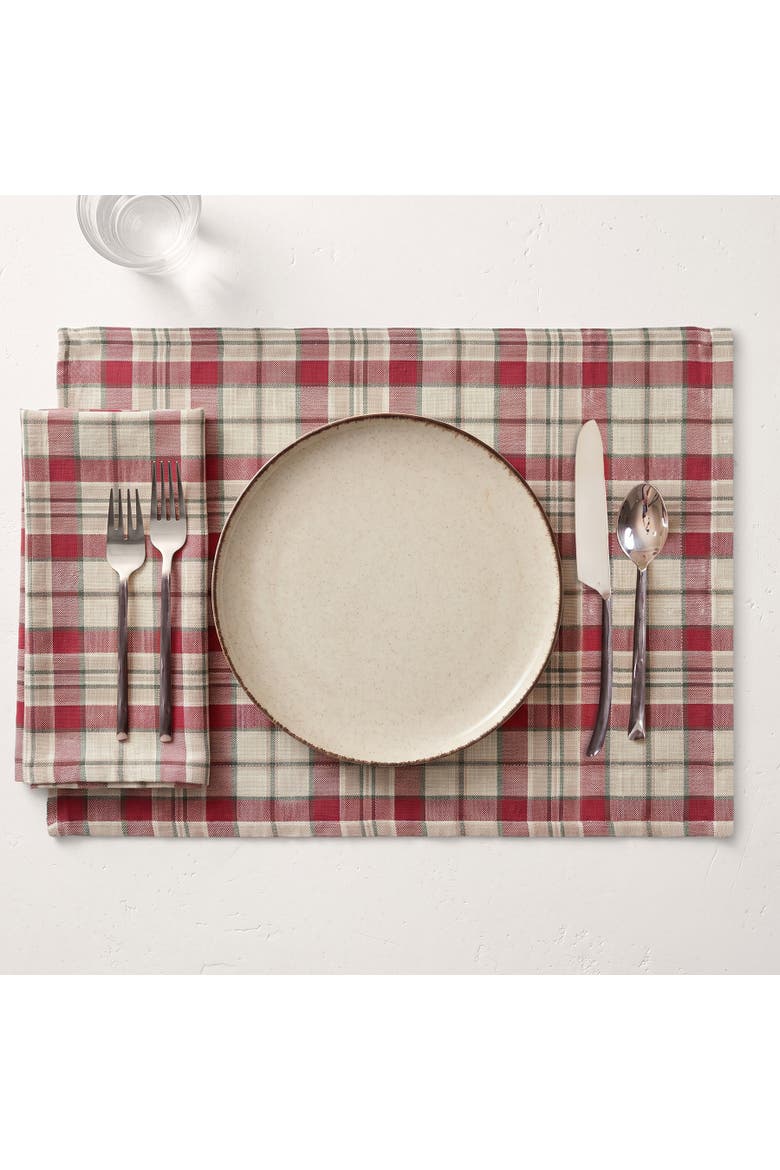 Linen Placemats 14 x 19 Inch Set of 4 - Almond Plaid, Alternate, color, Almond Plaid