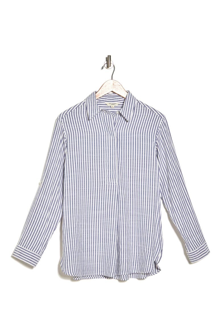 Stripe Oversize Long Sleeve Button-Up Tunic, Alternate, color, INDIGO/ BLACK FRAMED STRIPE
