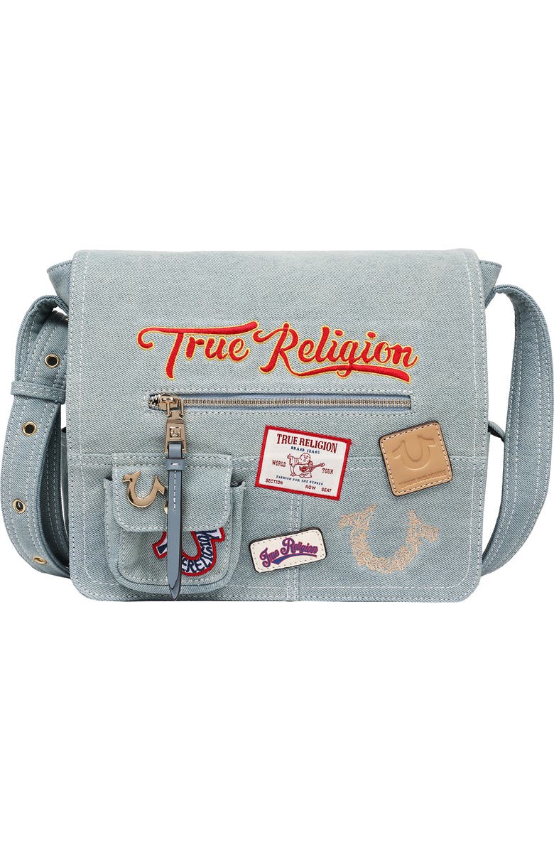 True Religion Multipatch Denim Messenger Bag, Main, color, Denim