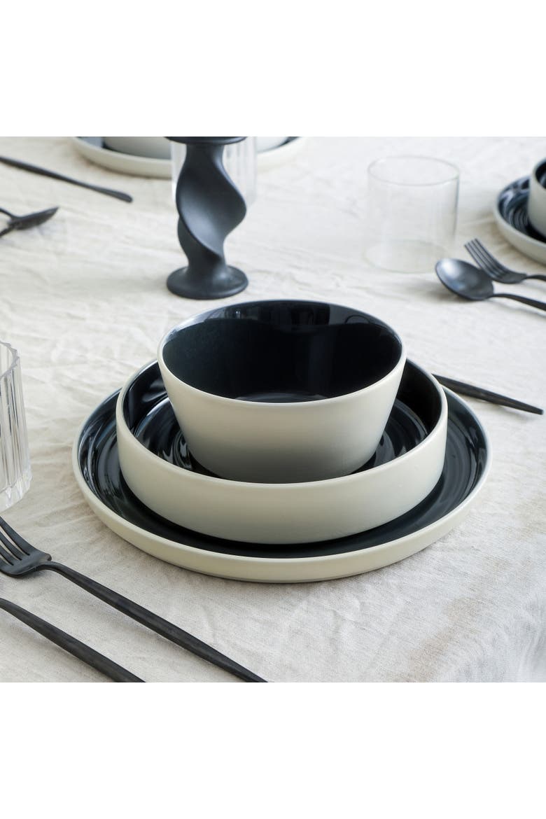 Elica Stoneware 24-Piece Dinnerware Set, Alternate, color, Black and Beige