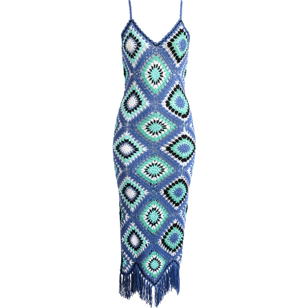 Elan Crochet Maxi Cover-up Dress In Blue