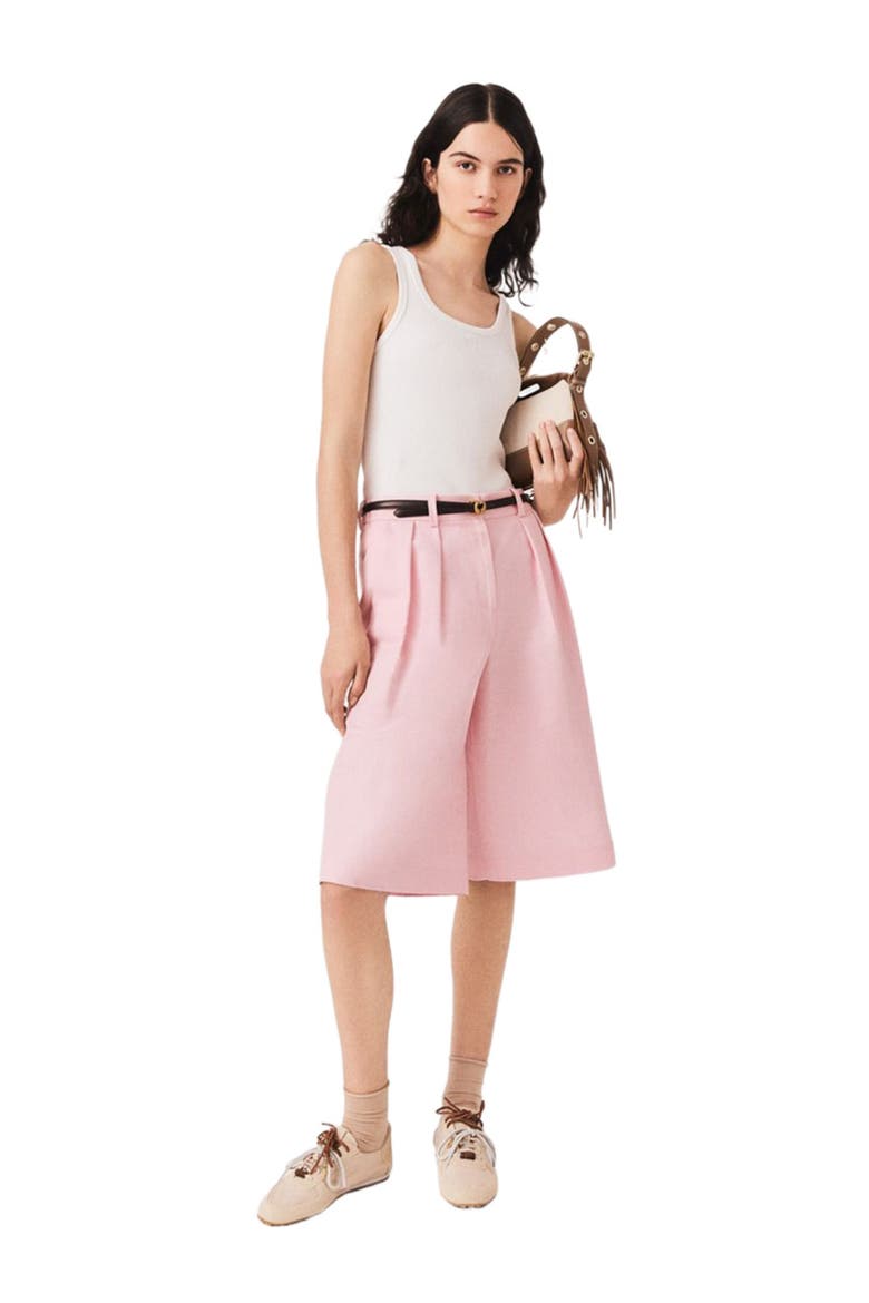 Pleated linen blend Bermuda shorts, Alternate, color, Pink