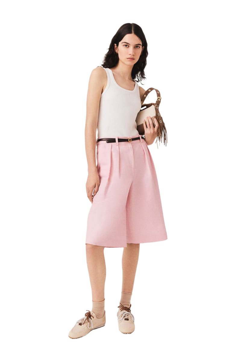 maje Pleated linen blend Bermuda shorts, Alternate, color, Pink