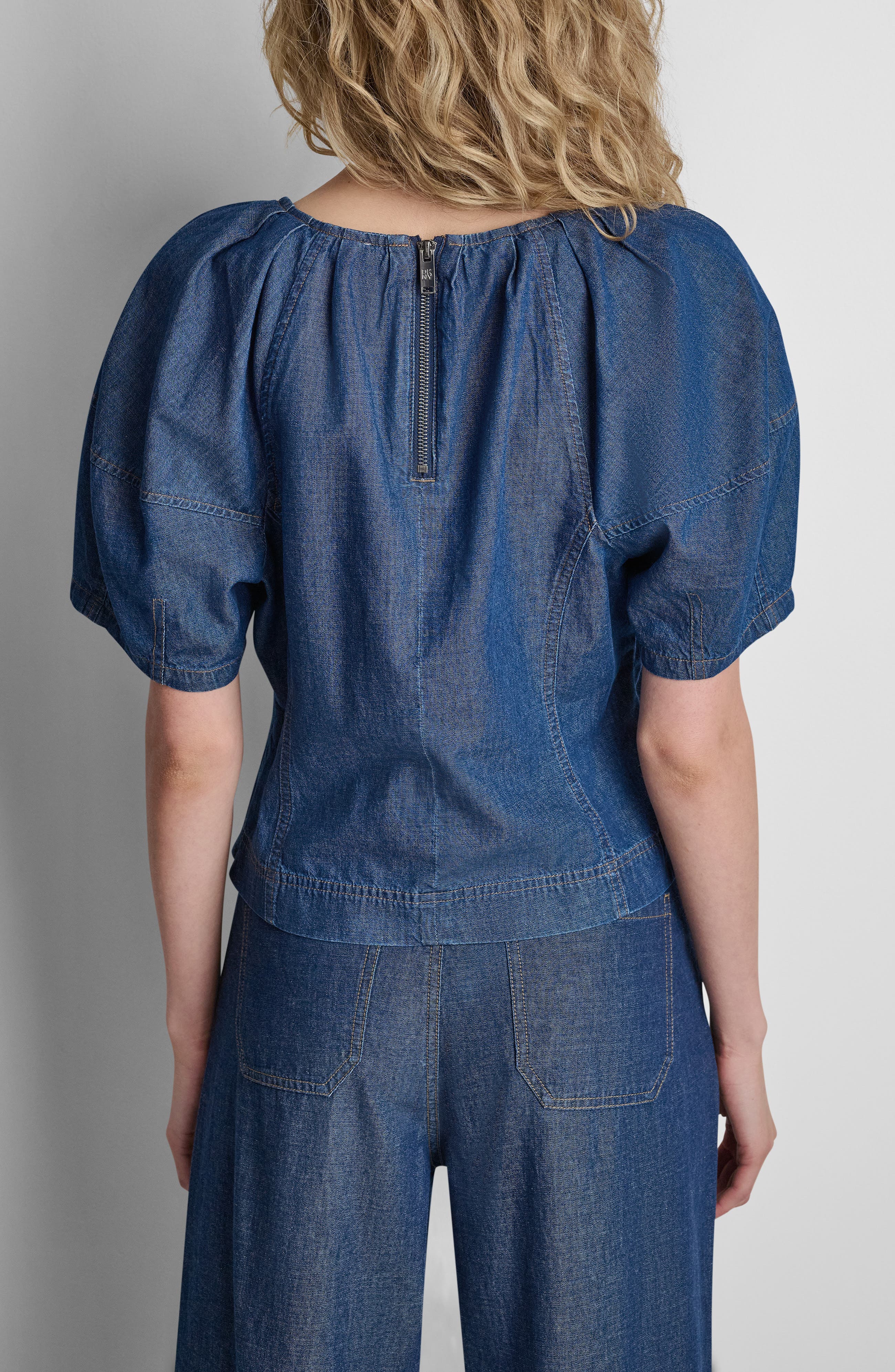 Crosby Lantern Sleeve Denim Top - image 2