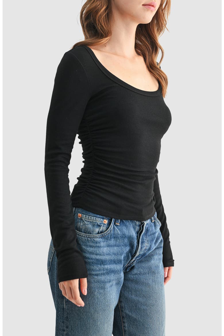 Long Sleeve Ruched Top, Alternate, color, BLACK