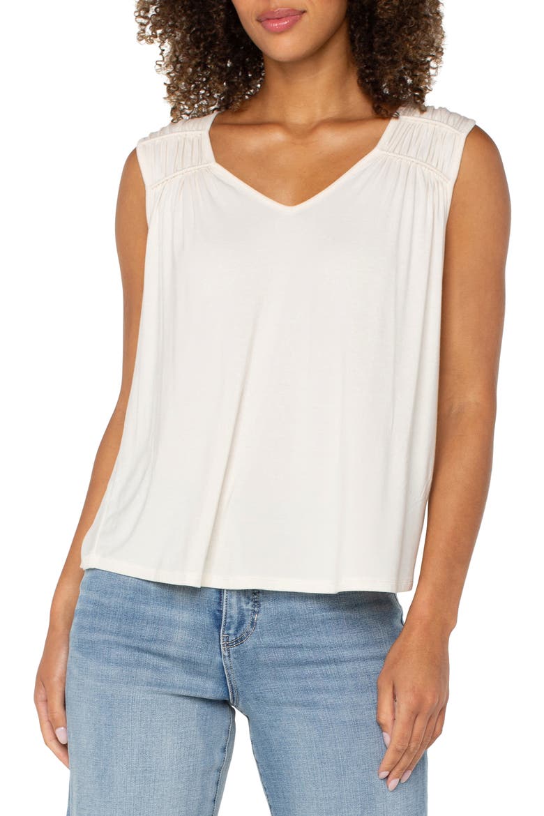 Shirred Sleeveless Knit Top, Main, color, WHIPPED CREAM