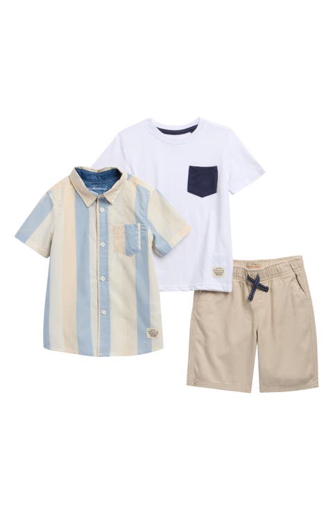 Kids' Stripe Short Sleeve Button-Up Shirt, T-Shirt & Shorts Set (Little Kid)