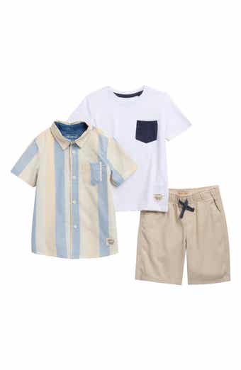 Weatherproof® Kids' Stripe Short Sleeve Button-Up Shirt, T-Shirt & Shorts Set