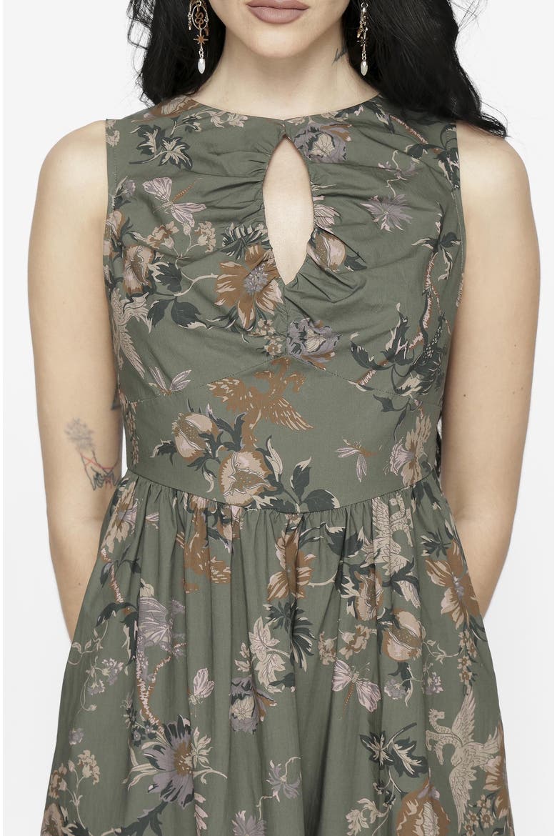 Poison Eden Print Cut Out Midi Dress, Alternate, color, Green
