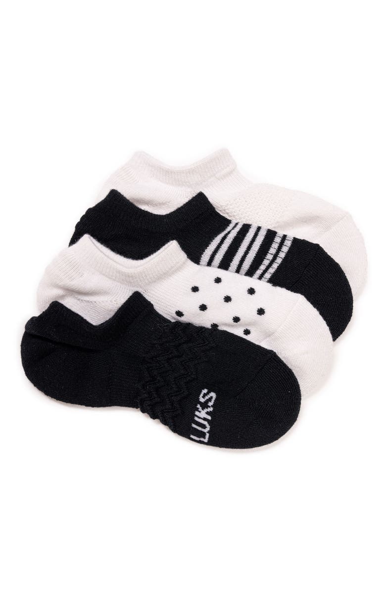 MUK LUKS Women's Dream Step No Show Sock Liner, 4 Pair Pack, Main, color, White/Black