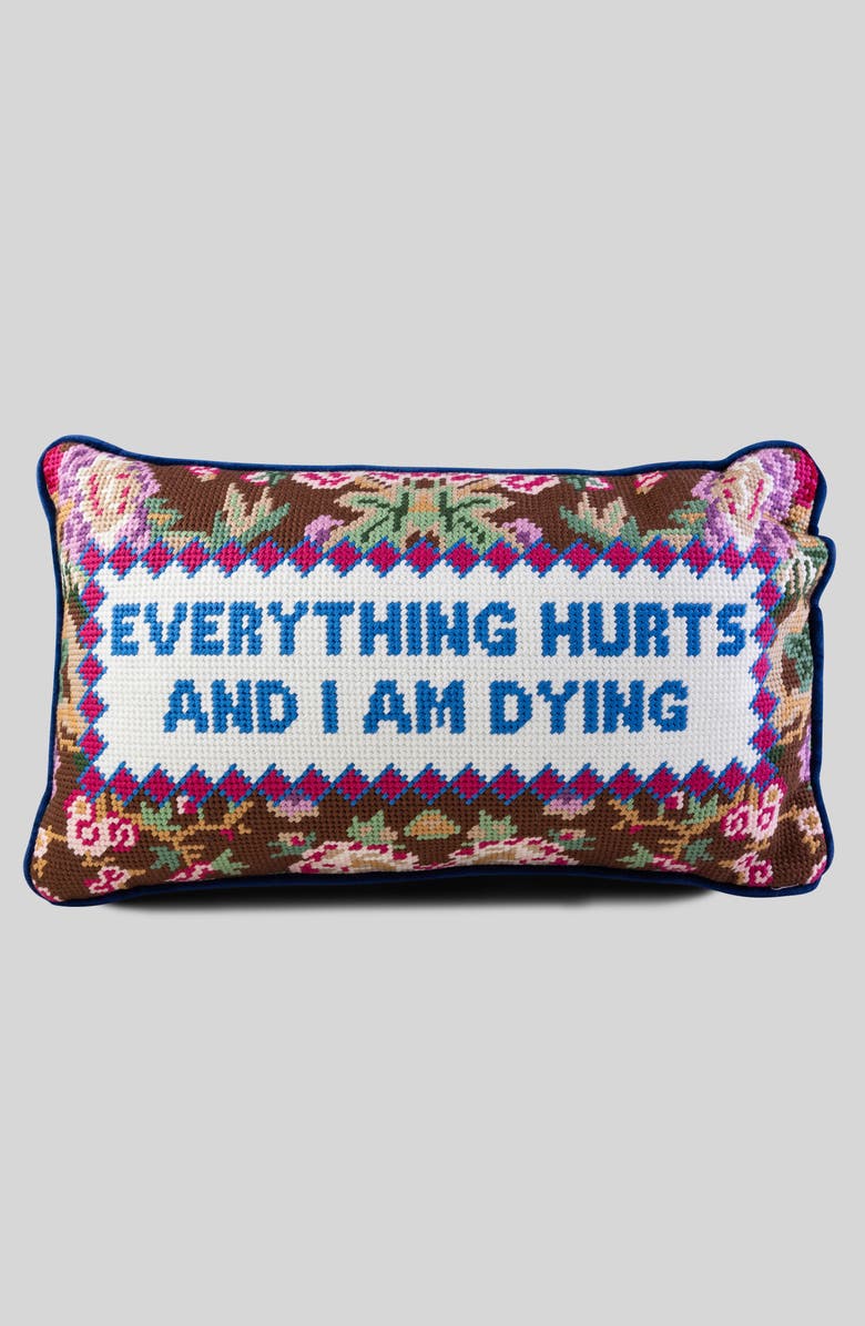 Furbish Everything Hurts Needlepoint Pillow, Main, color, Blue, Multi
