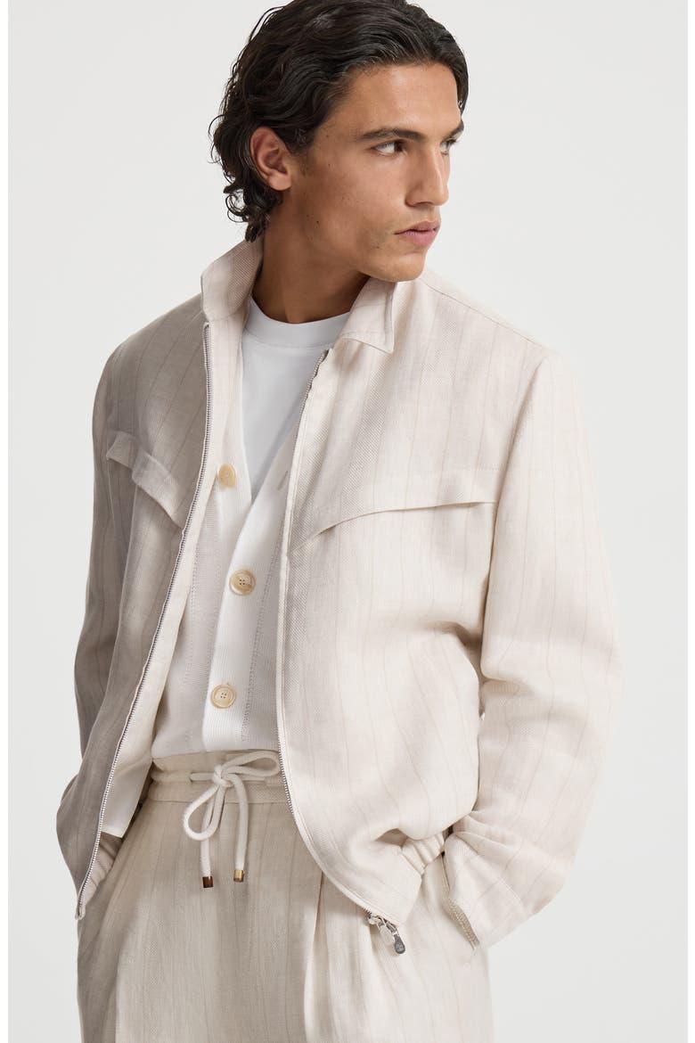 Linen chalk stripe chevron outerwear jacket, Alternate, color, Shell