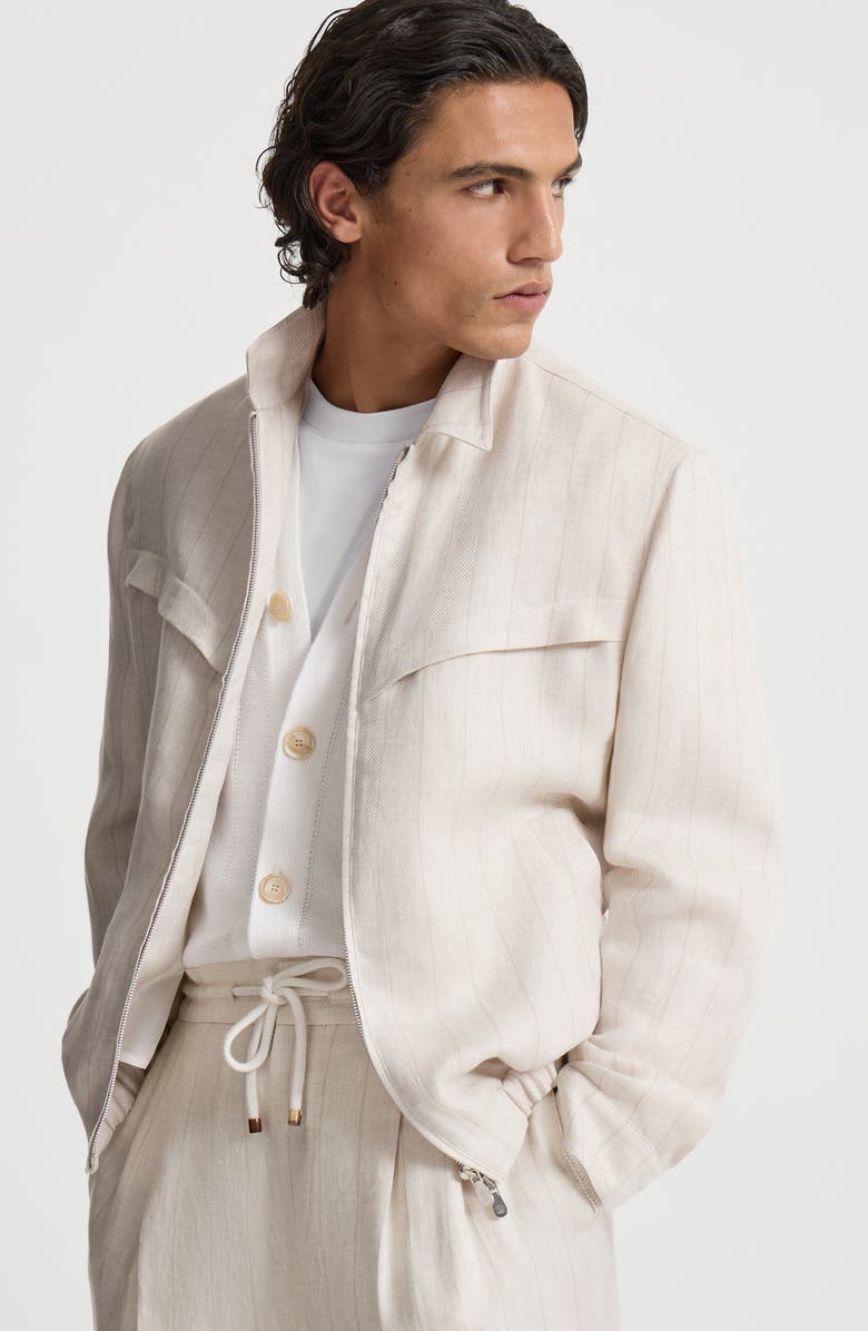 Brunello Cucinelli Chalk stripe chevron outerwear jacket, Alternate, color, Shell