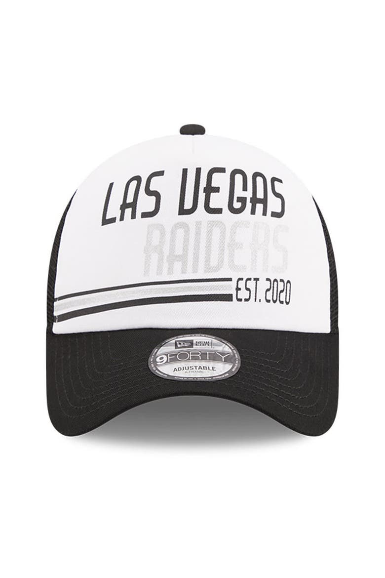 Men's New Era White/Black Las Vegas Raiders Stacked A-Frame Trucker 9FORTY Adjustable Hat, Alternate, color, White
