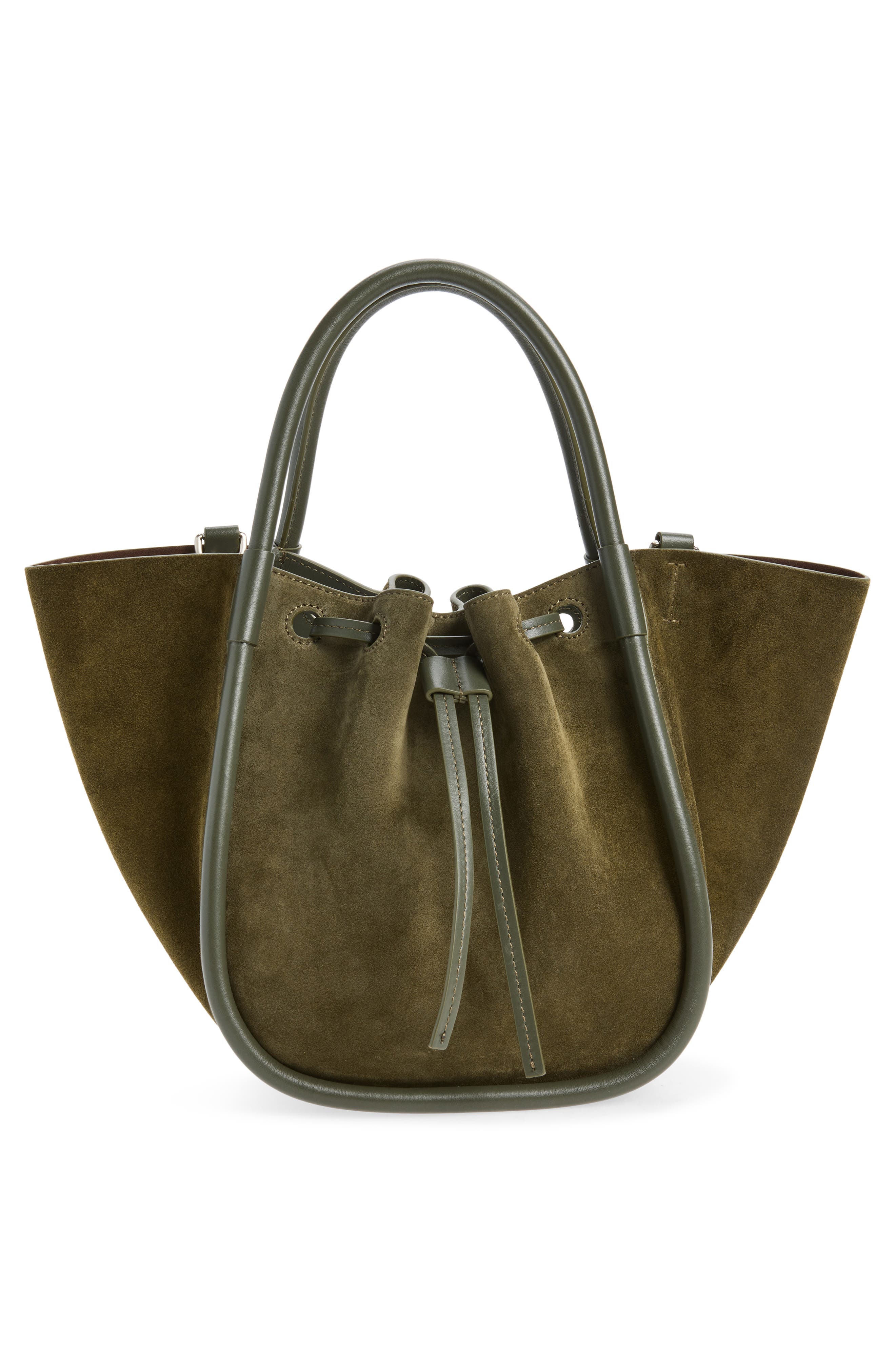Small Ruched Leather Tote, Alternate, color, OLIVE 324