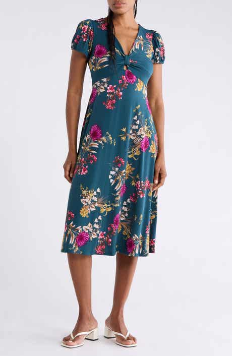 Floral Print Keyhole Midi Dress