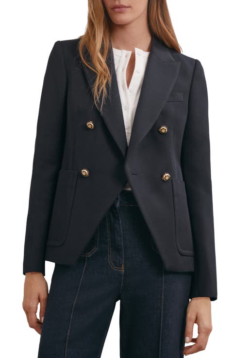 Gigi Double Breasted Cutaway Wool Blend Blazer