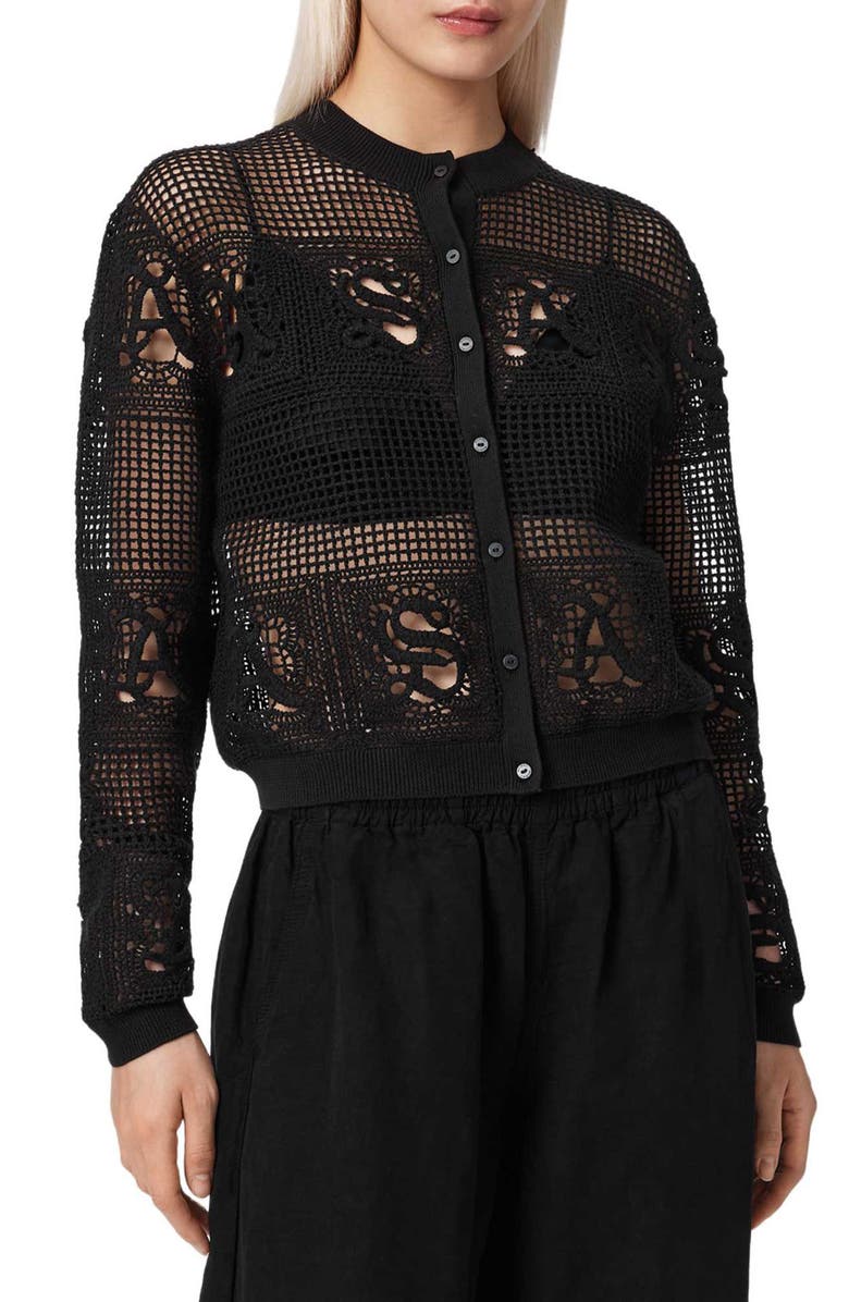 AllSaints Kyra Mesh Cardigan, Main, color, 