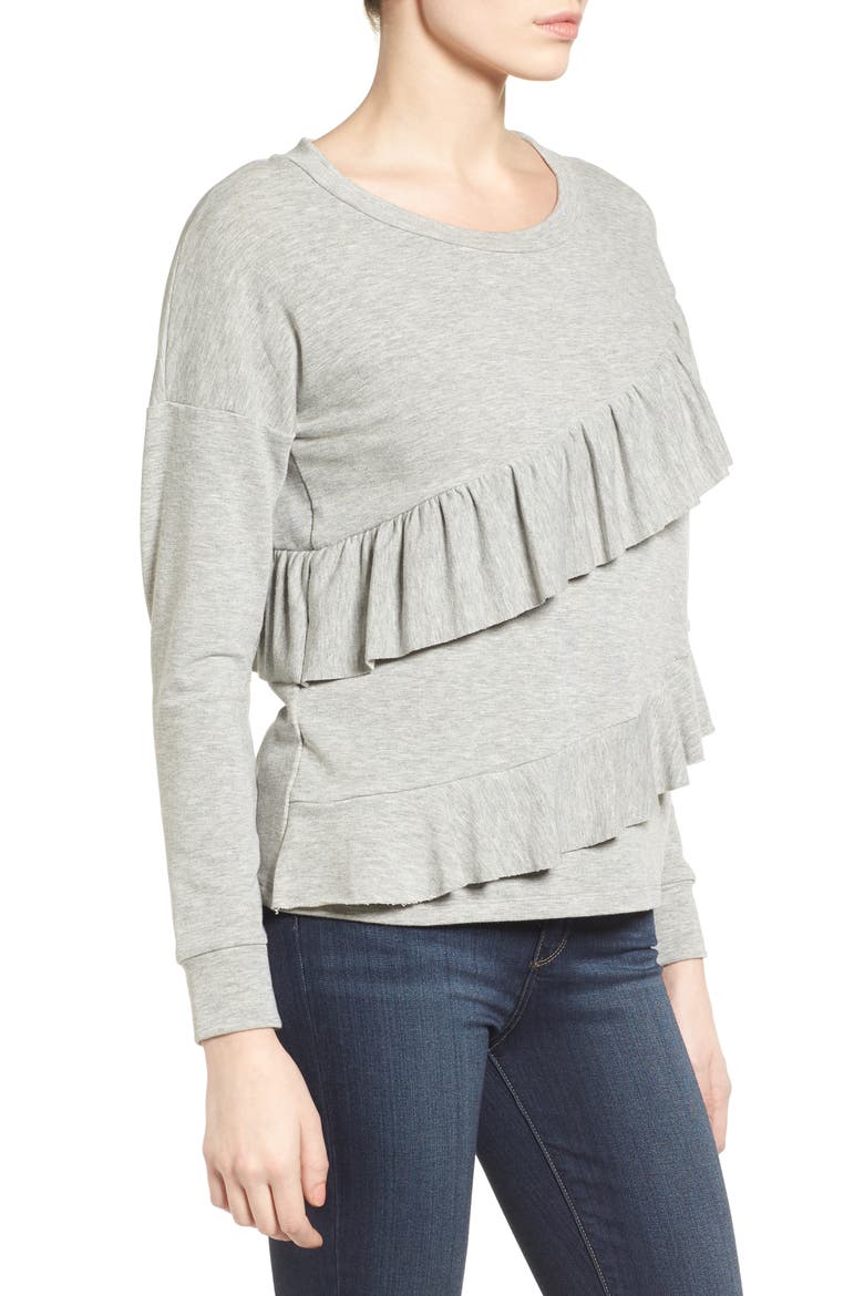 French Terry Ruffle Sweatshirt, Alternate, color, HEATHER GREY