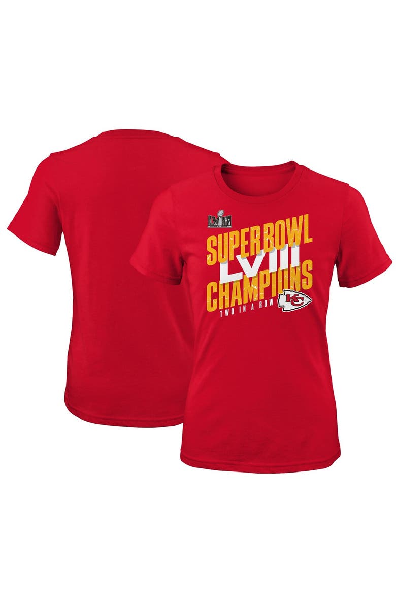 Outerstuff Girls Youth  Red Kansas City Chiefs Super Bowl LVIII Champions Iconic Victory T-Shirt, Main, color, 