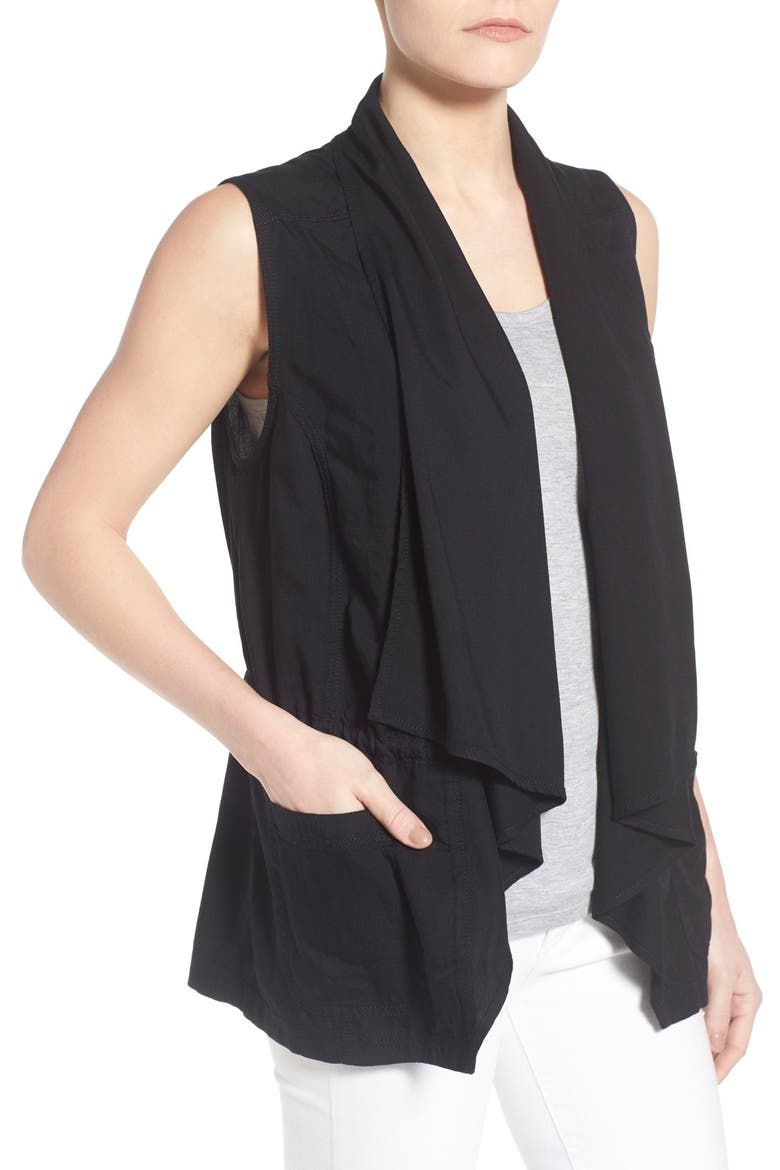 Draped Utility Vest, Alternate, color, BLACK