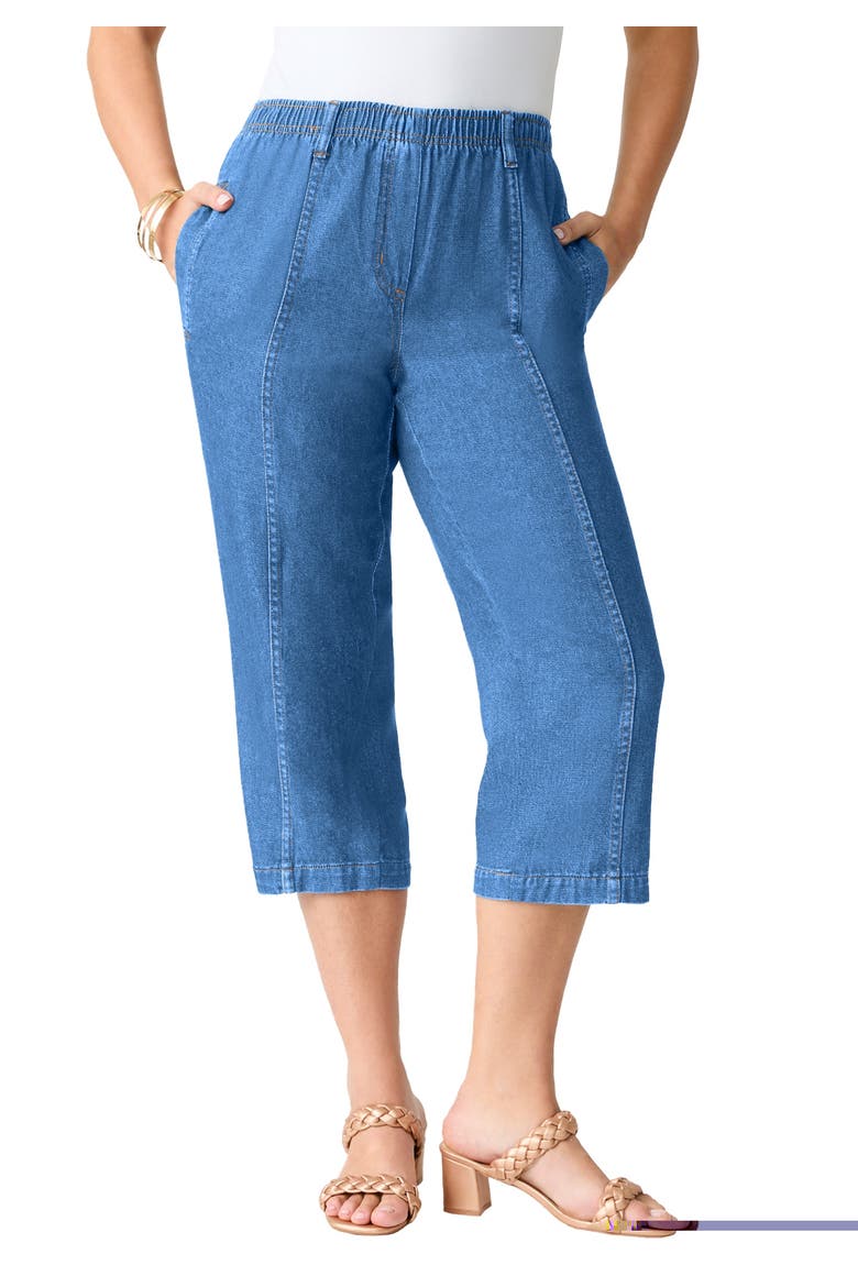 Plus Size Easy Wear Straight Leg Capri, Main, color, LIGHT STONEWASH