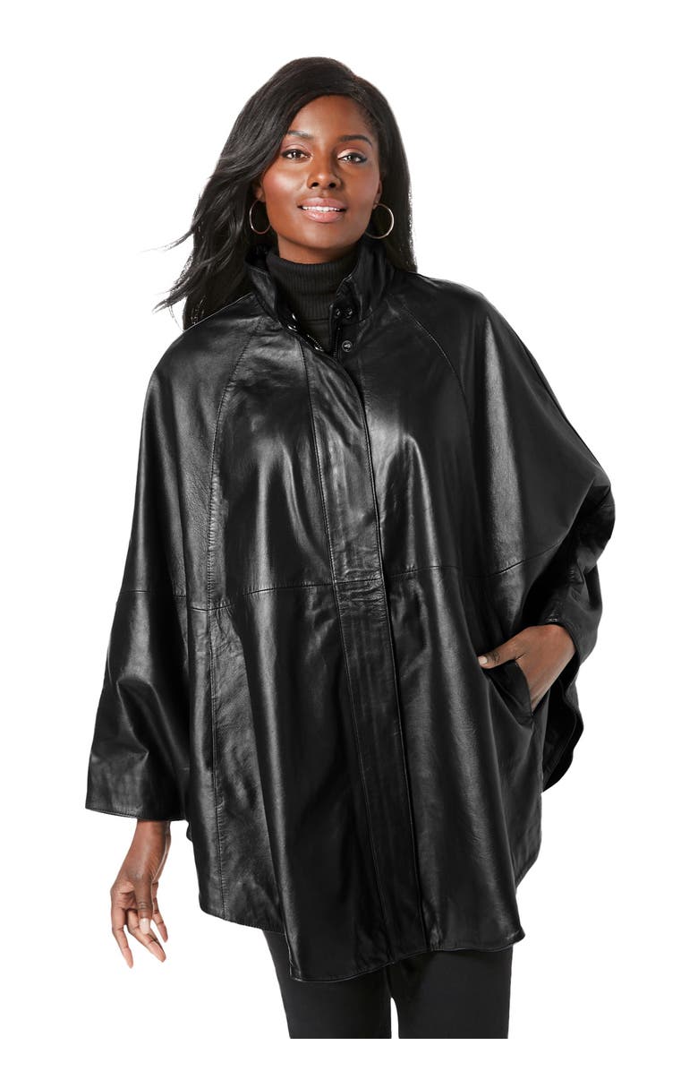 Jessica London Leather Poncho, Main, color, Black