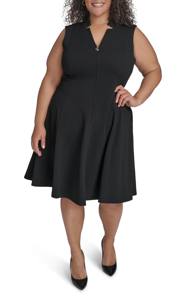 Calvin Klein Logo Zip Scuba Crepe Dress, Alternate, color, Black