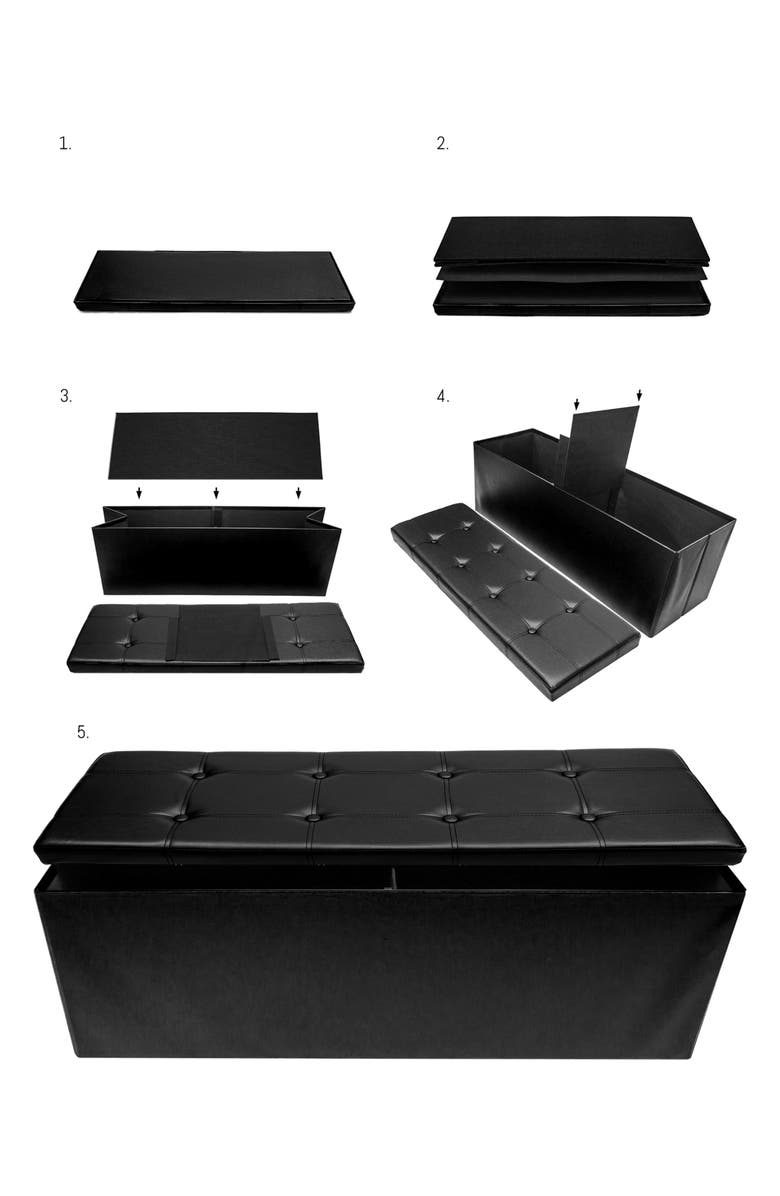 SORBUS Black Faux Leather Folding Storage Ottoman Chest Bench, Alternate, color, 