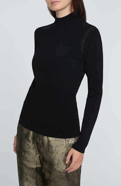 Elie Tahari The Nina Metallic Whipstitch Detail Turtleneck Sweater In Noir