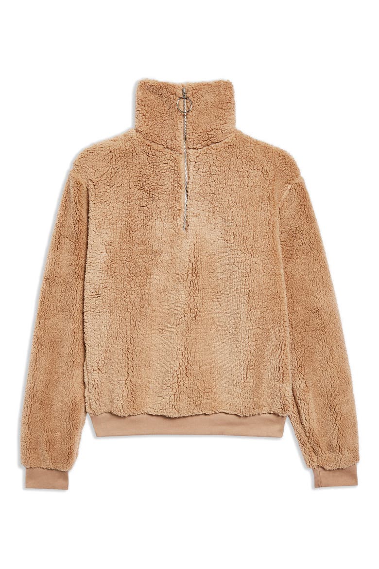 Borg Heart Quarter Zip Pullover, Alternate, color, TAN