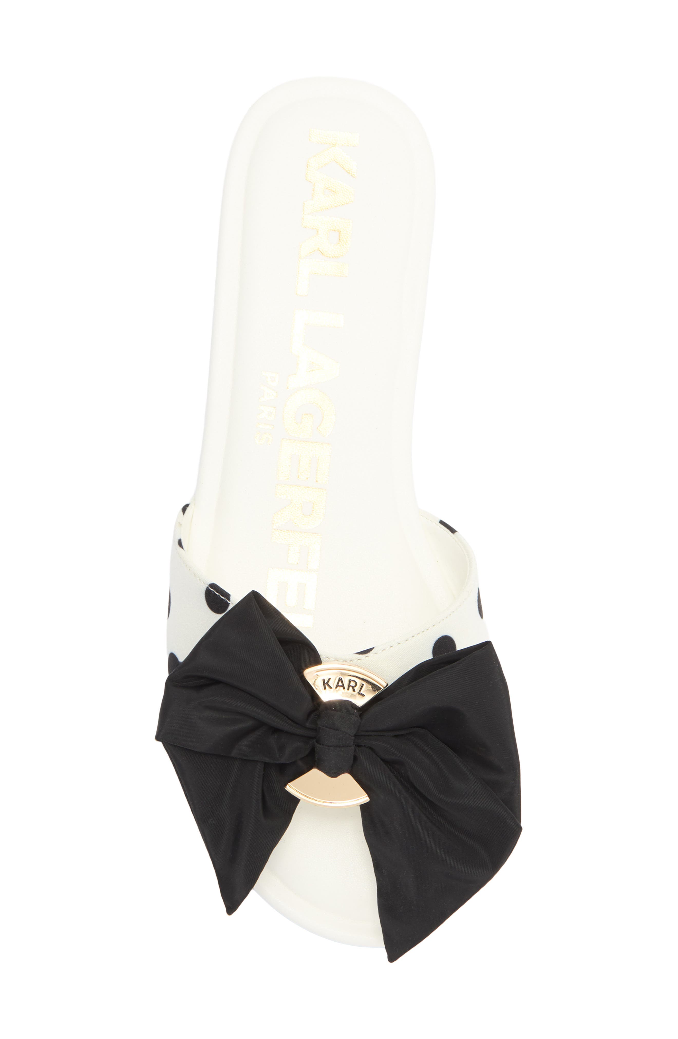 KARL LAGERFELD PARIS Ciaran Bow Slide Sandal, Alternate, color, White/ Black
