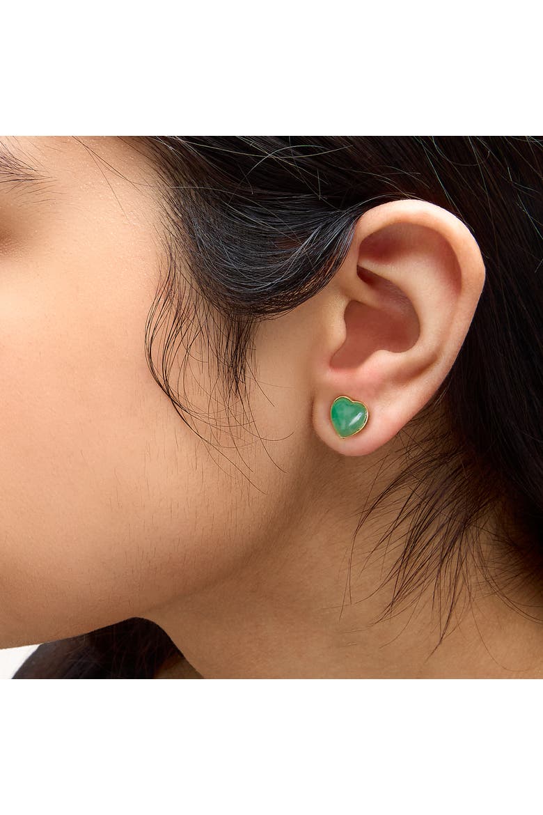 18K Yellow Gold 9x8 MM Bezel Set Green Jade Heart Stud Earrings, Alternate, color, Yellow Gold