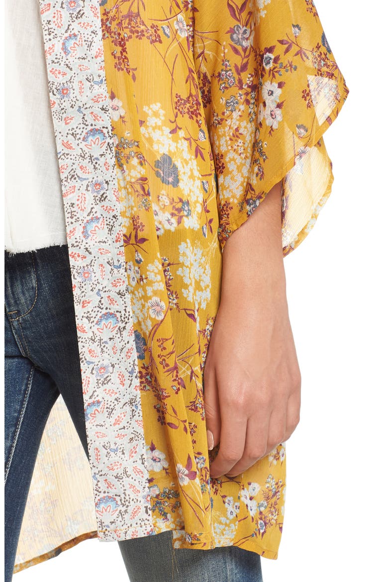 Mix Print Kimono, Alternate, color, DIJON/ WINE/ SAGE