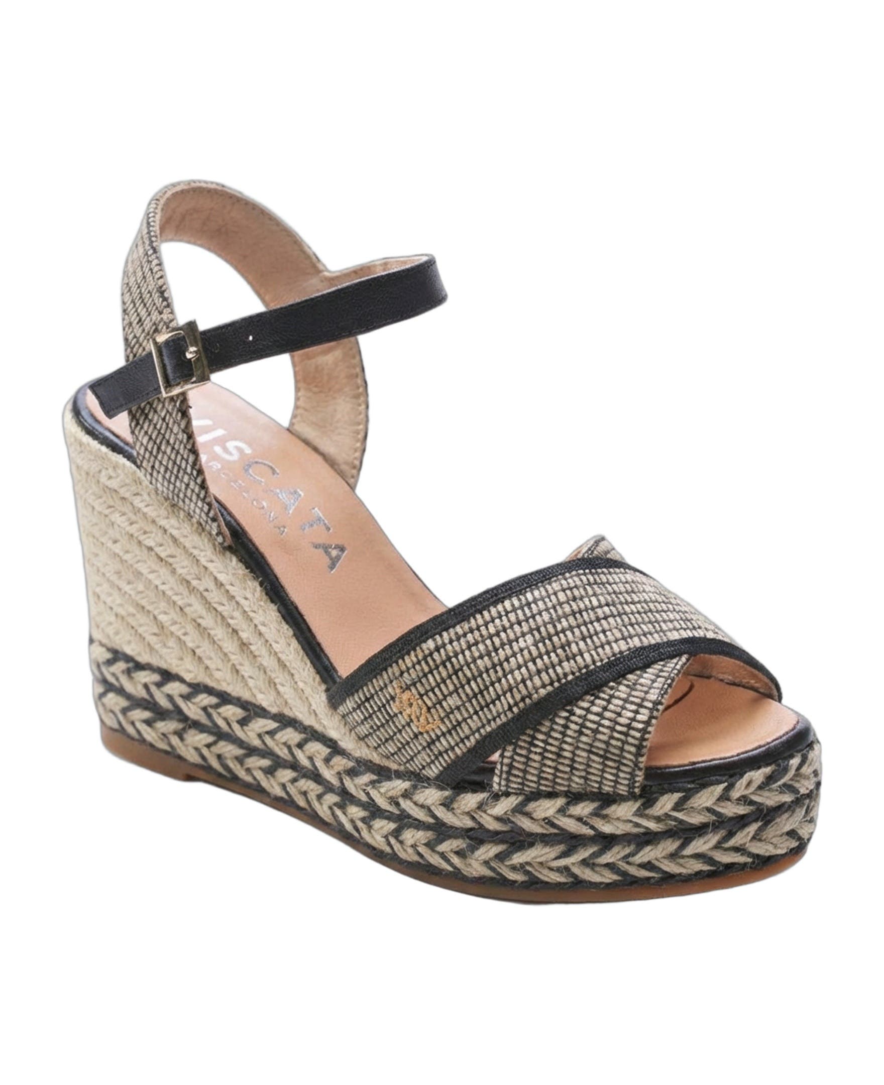 VISCATA Empuria Canvas Espadrille Sandal Wedges, Alternate, color, Black
