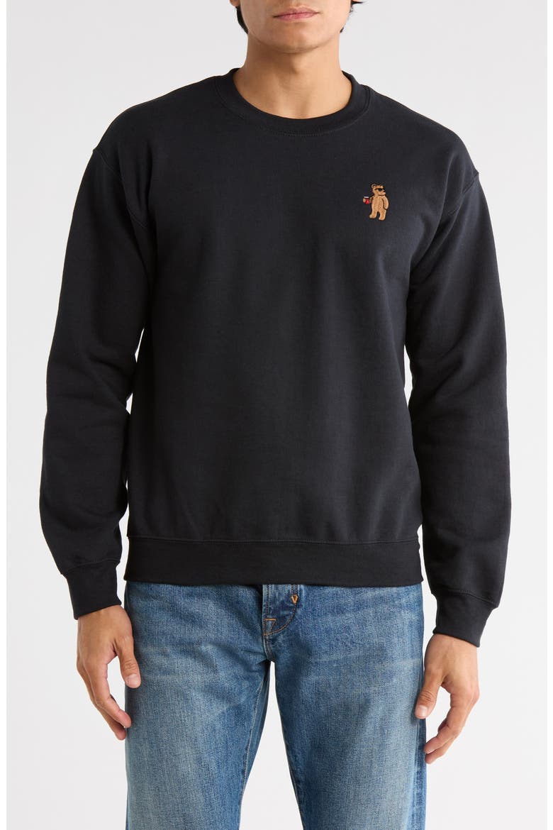 Riot Bear Cotton Blend Crewneck Sweatshirt, Main, color, BLACK