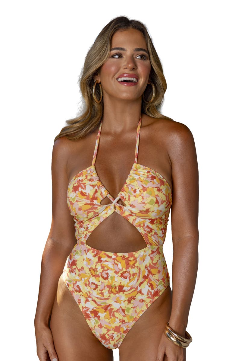 Cupshe Cutout One-Piece Swimsuit, Alternate, color, Yellow Multi