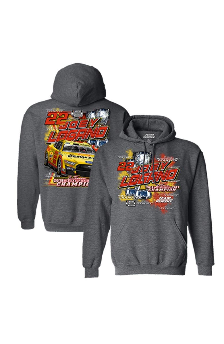 TEAM PENSKE Men's Team Penske Heather Charcoal Joey Logano 2022 NASCAR Cup Series Champion Shell Pennzoil Two Spot Hoodie, Main, color, 