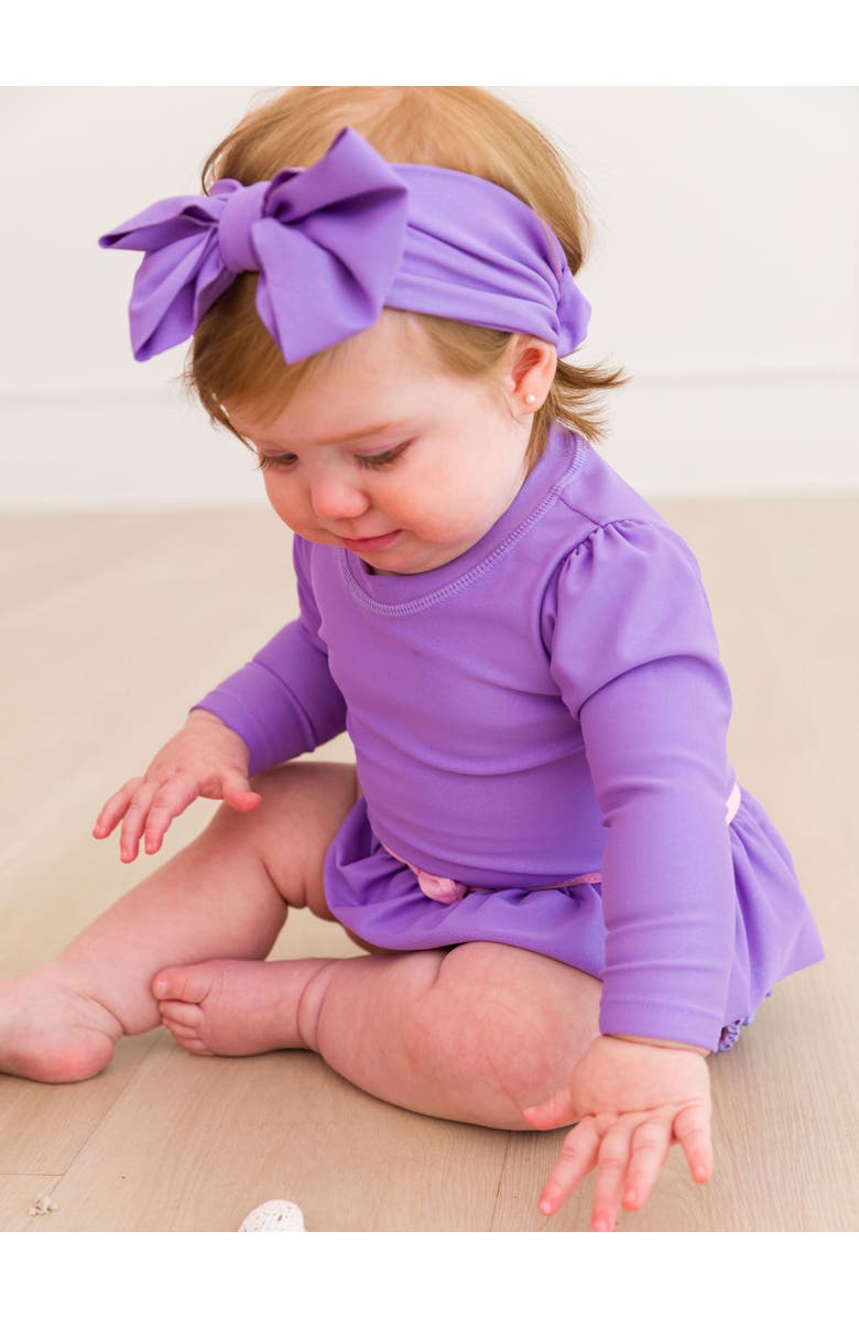 RuffleButts Baby Girls UPF50+ Princess Long Sleeve Bow Skirted One Piece Swimsuit, Alternate, color, Amethyst Princess