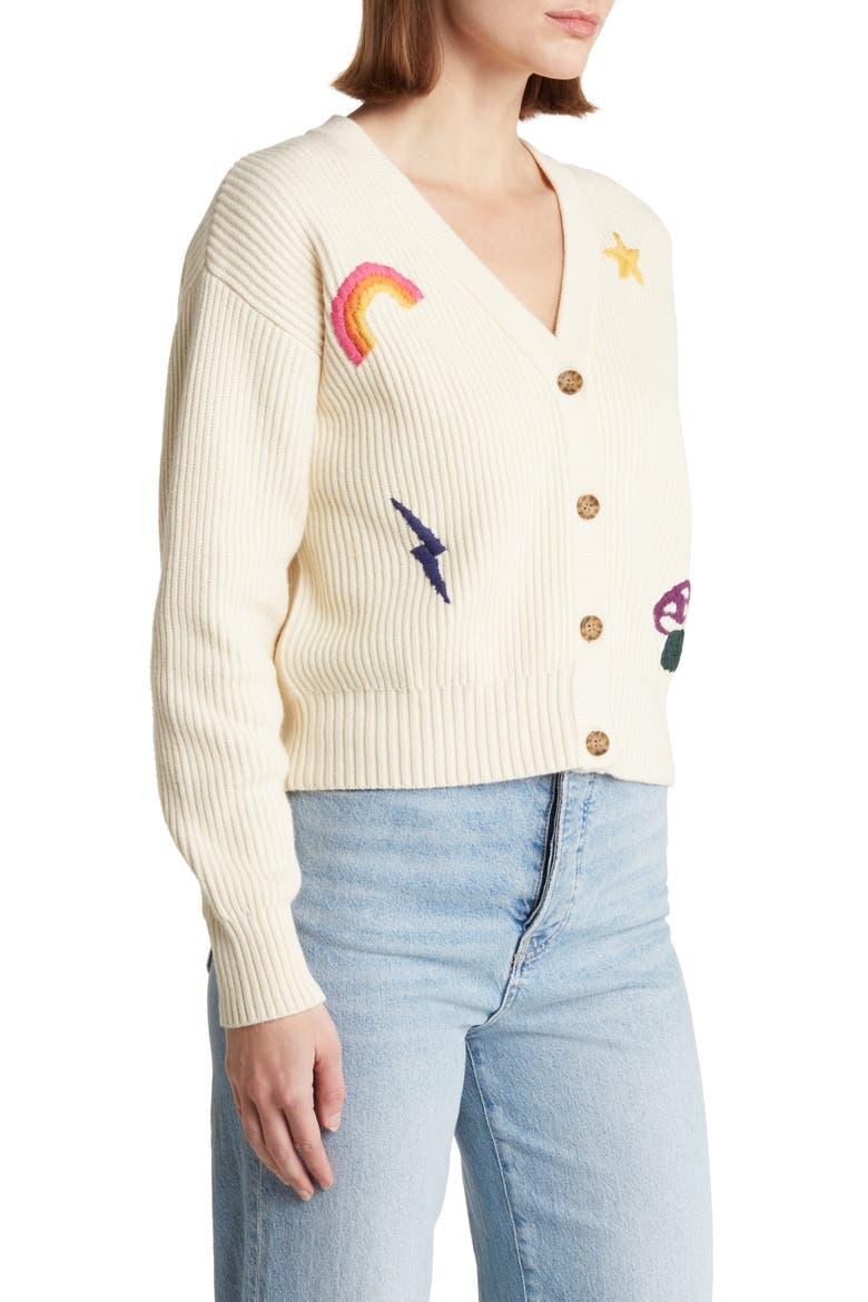 Robin Embroidered Crop Cardigan, Alternate, color, ANTIQUE WHITE
