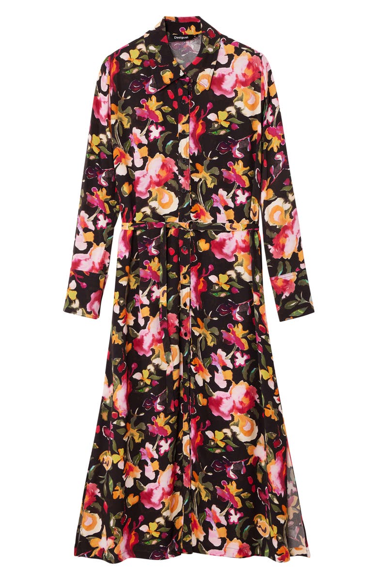 Desigual Floral Long Sleeve Maxi Shirtdress, Alternate, color,