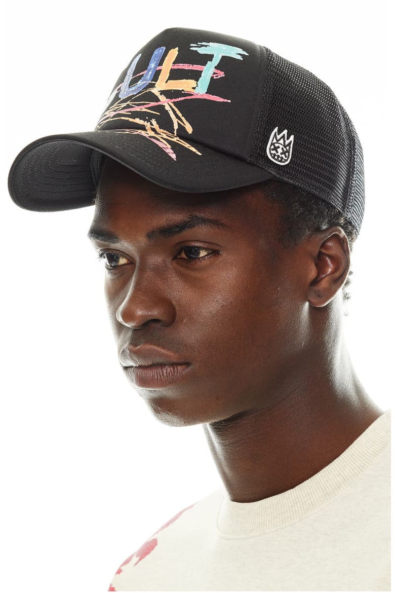 Hand Drawn Logo Trucker Hat, Alternate, color, BLACK